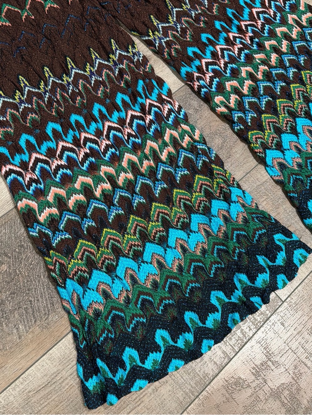 Missoni vintage turquoise and brown metallic crochet knit pants - Picture 2 of 6